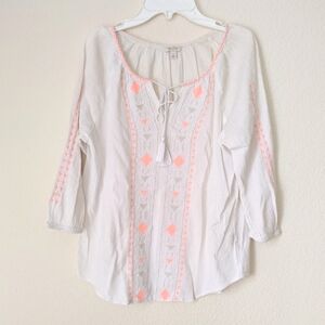 Sonoma Life + Style Geometric Blouse 3/4 Sleeve White Small